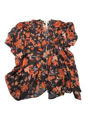 NWOT Nordstrom Floral Sheer Black Orange Kimono Button Front One Size Polyester